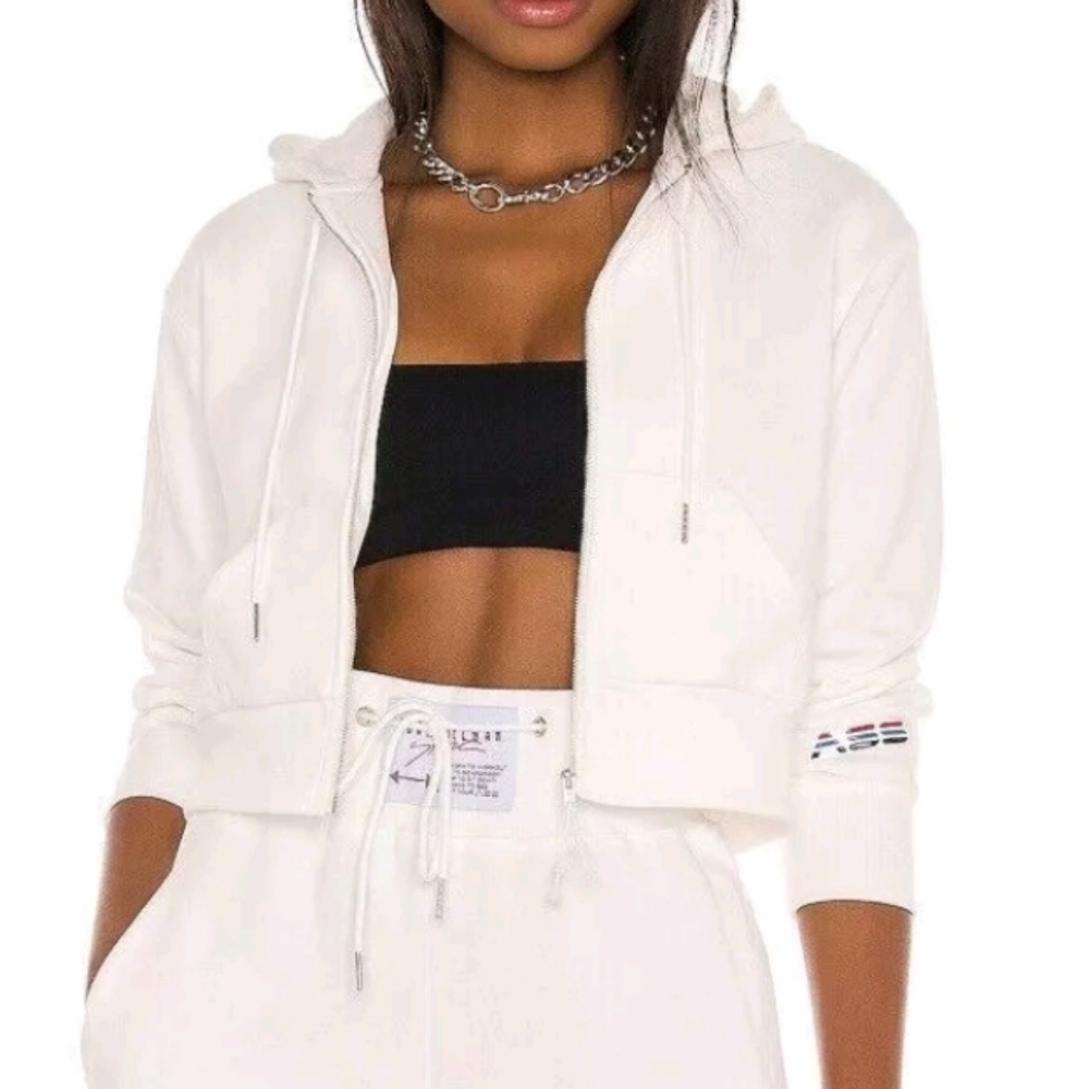 Adam Selman Sport Cropped Shrunken Hoodie S Beige